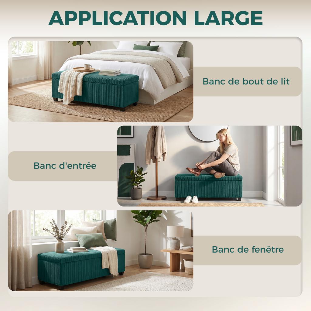 Corduroy Velvet End Of Bed Storage Bench With Lid For Living Room Bedroom Entrance 112 X 42 X 40 Cm Green