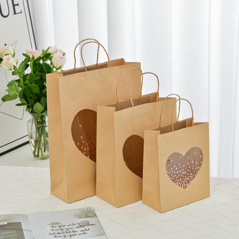 Creative Kraft Paper Window Gift Tote Bag for Birthday or Shopping