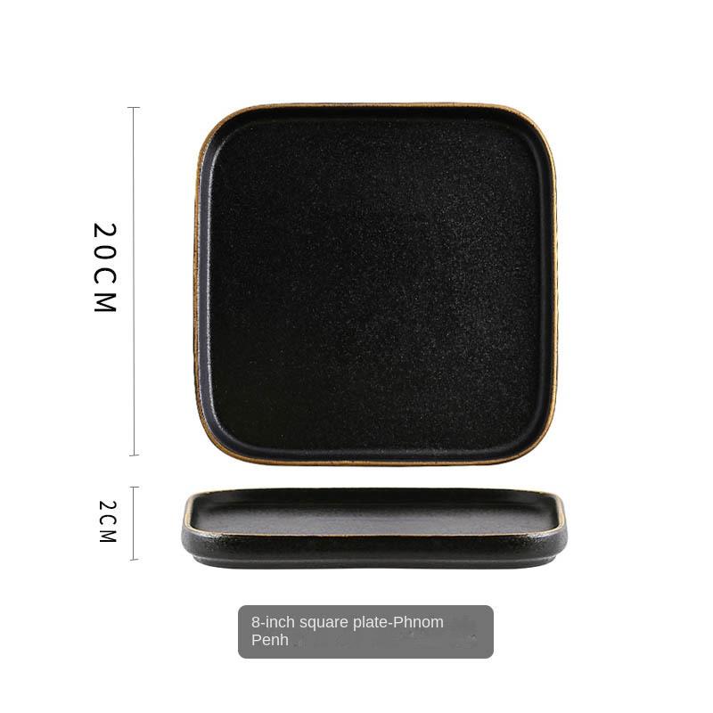 Японская черная матовая тарелка для стейка Креативная квадратная тарелка Ресторанная западная тарелка для пасты Коммерческая керамическая тарелка