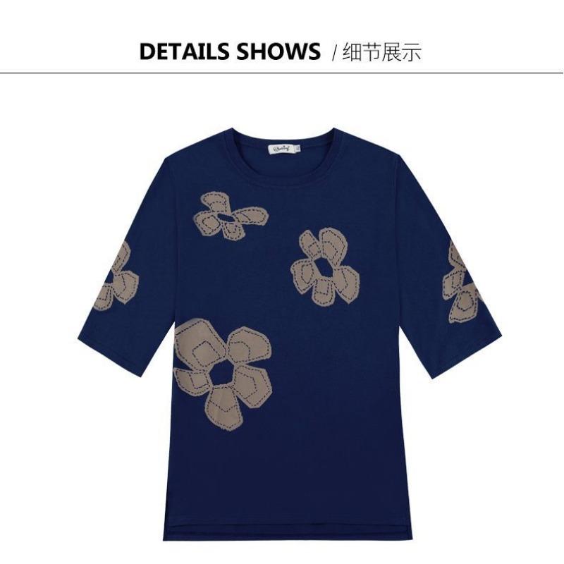 Модная круглая горловина, футболка средней длины рукава для женщин, свободная, повседневная, с принтом, пуловер, с рукавом три четверти, элегантный и универсальный топ