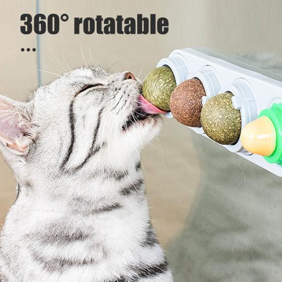 4 шт. шарики для лизания кошачьей мяты, вращающиеся настенные съедобные шарики для кошек, игрушка с натуральной кошачьей мятой, безопасная и здоровая игрушка для чистки зубов у котят