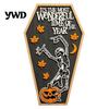Natural Wood Festive Accents Halloween Table Sign, Spooky Message Board, Wooden Tabletop Centerpiece with Skeleton Desktop Skull Pumpkin Decor