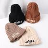 Новая зимняя детская шапка из мягкого хлопка с вышивкой букв для детей 1-6 лет, шапки для мальчиков и девочек, одноцветные теплые вязаные шапочки