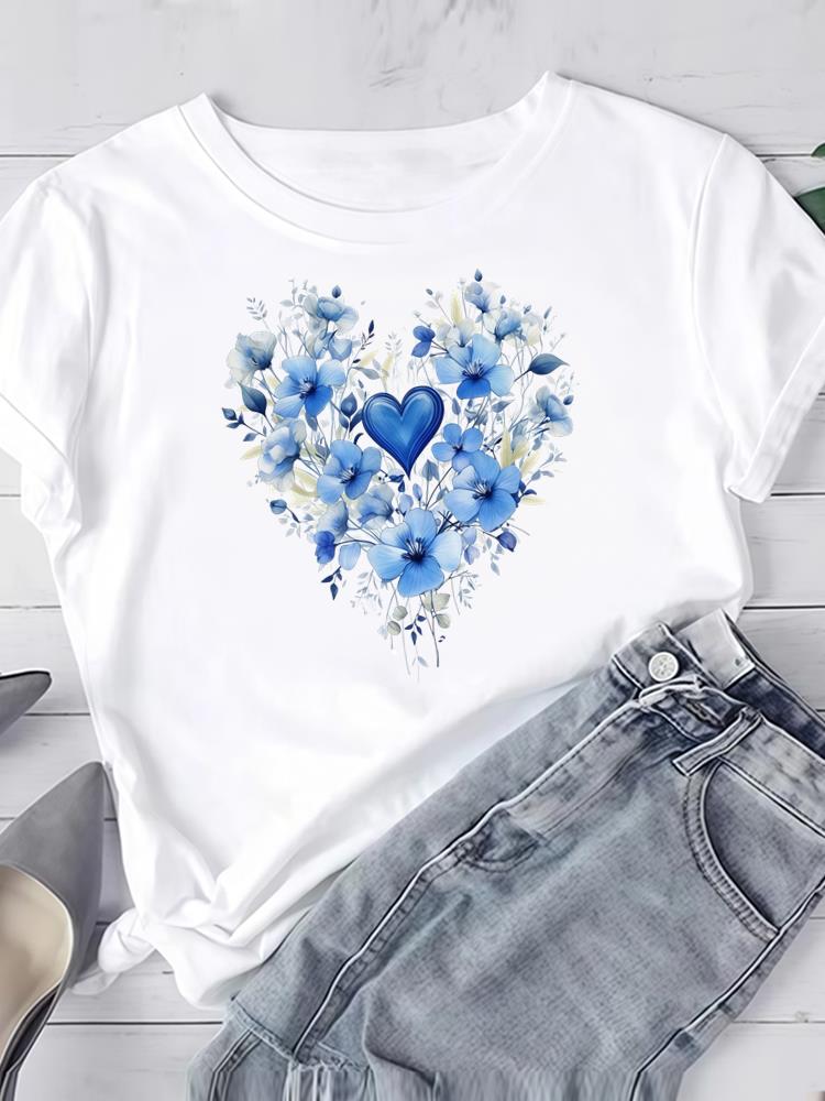 (Азиатский размер) любовь печать Одежда Футболка Женская Мода Футболка Топ Женщина Принт Женский Короткий Рукав Графические Футболки