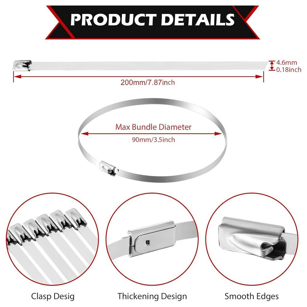 Metal Zip Ties 100 Pieces Stainless Heavy Duty Zip Ties Electrical Cord Management for Agricultural Patio Lawn Garden Roofing