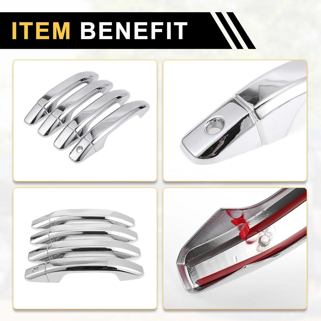 4pcs Exterior Door Handle Cover Car Door Handle Protector for Chevrolet Silverado 1500 2014-2024 Car Door Handle Protector without Keypad ABS Chrome