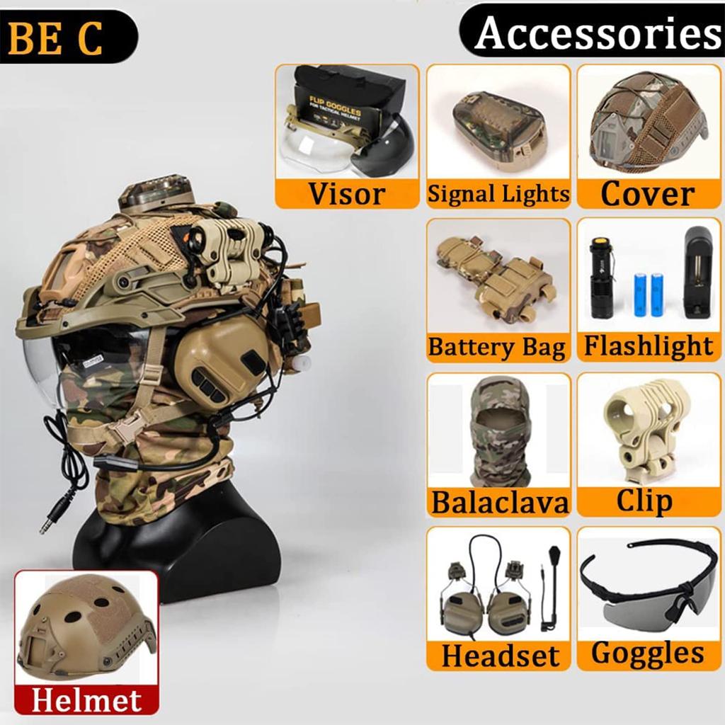 Тактический страйкбольный регулируемый защитный шлем с наушниками и очками, легкая сумка для аккумулятора для охоты на открытом воздухе, пейнтбола и стрельбы