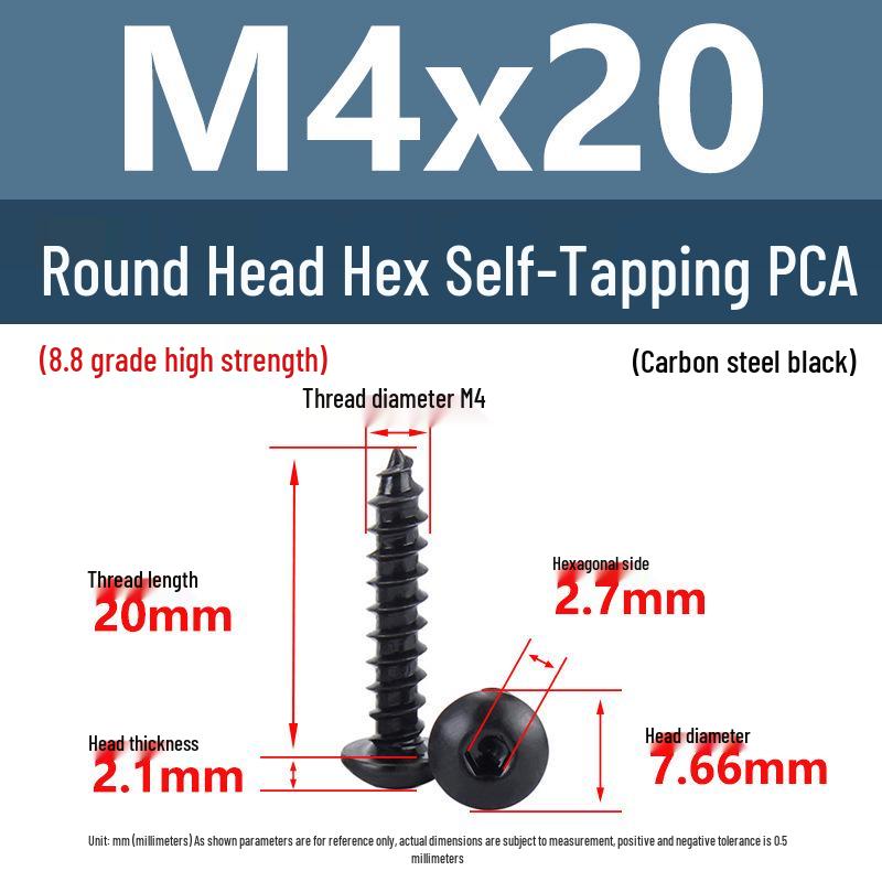 Yigu Высокопрочные черные саморезы с шестигранным углублением, класс прочности 8.8, M2-M6, круглая/плоская головка