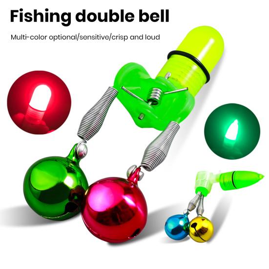 Fishing Rod Bait Alarm Bell with LED Light Dual Ring Bells Fishing Bite