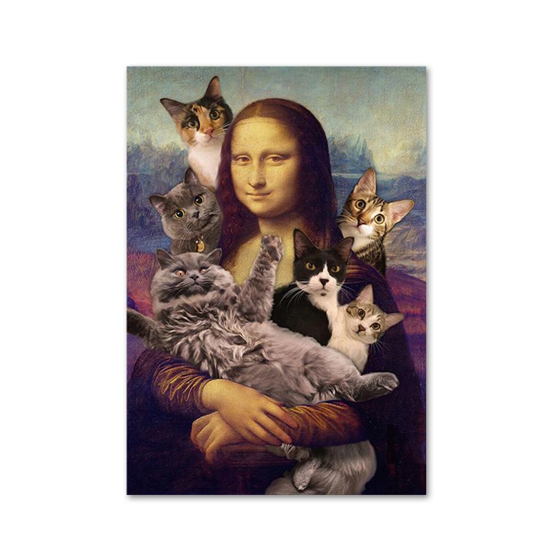 Винтажная Мона Лиза с котом, холст, картина, забавные постеры и принты, настенные художественные фотографии для гостиной, украшения дома, Cuadros
