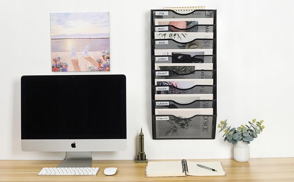 Elegant Wall-Mounted Organizer, Document Shelves, 8-Shelf Organizer