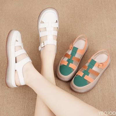 Мода 2025 Лето новые высококачественные женские ретро сандалии с мягкой подошвой универсальные с закрытым носком популярная одинарная обувь