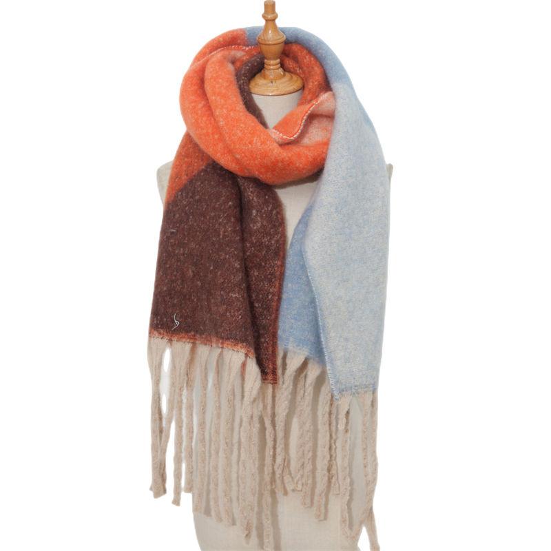 Жаккардовый утолщенный шарф с кисточками с геометрическим рисунком и зимняя шаль осенняя теплая