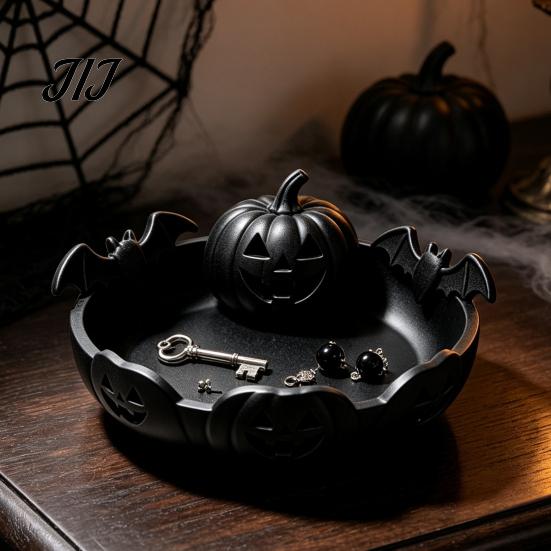 Matte Texture Ornament 3D Printed Pumpkin Jewelry Holder, Spooky Halloween Trinket Tray for Keys, Minimalist Desktop Organizer Rings, Earrings,