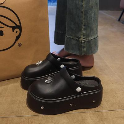 Женские полушлепанцы с заклепками, с открытым носком, на толстой подошве, увеличивающие рост, нескользящие, с носком 'манго' для весны/лета 2025