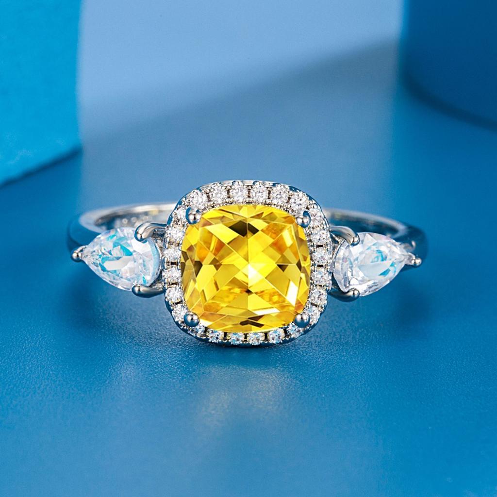 Кольцо с толстым квадратным кристаллом и цветным бриллиантом, новое желтое, зеленое, розовое, белое, синее, фиолетовое кольцо с цирконом 