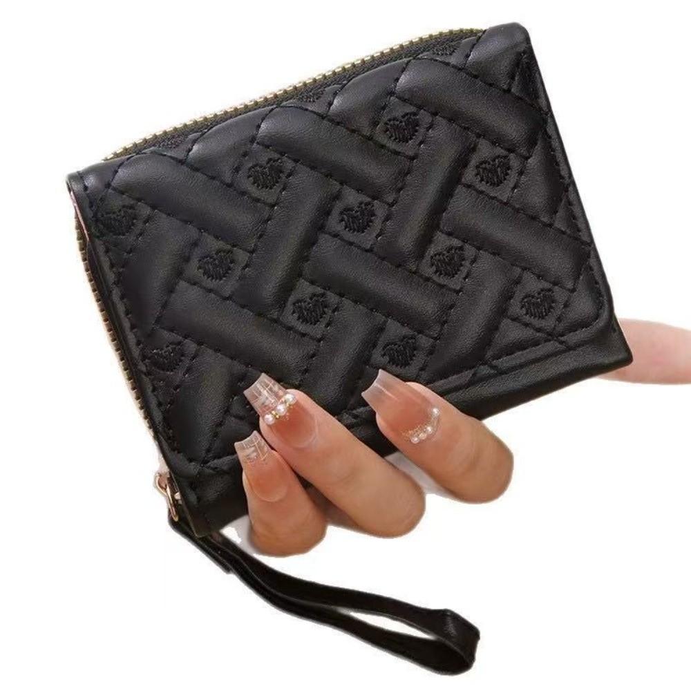 Versatile Embroidered Love Women's Wallet Zipper Buckle PU Leather Card Bag Large Capacity Mini Clutch Ladies