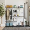 Fabric Wardrobe with 8 Shelves and 3 Hanging Rods. 182x43x185cm. Black