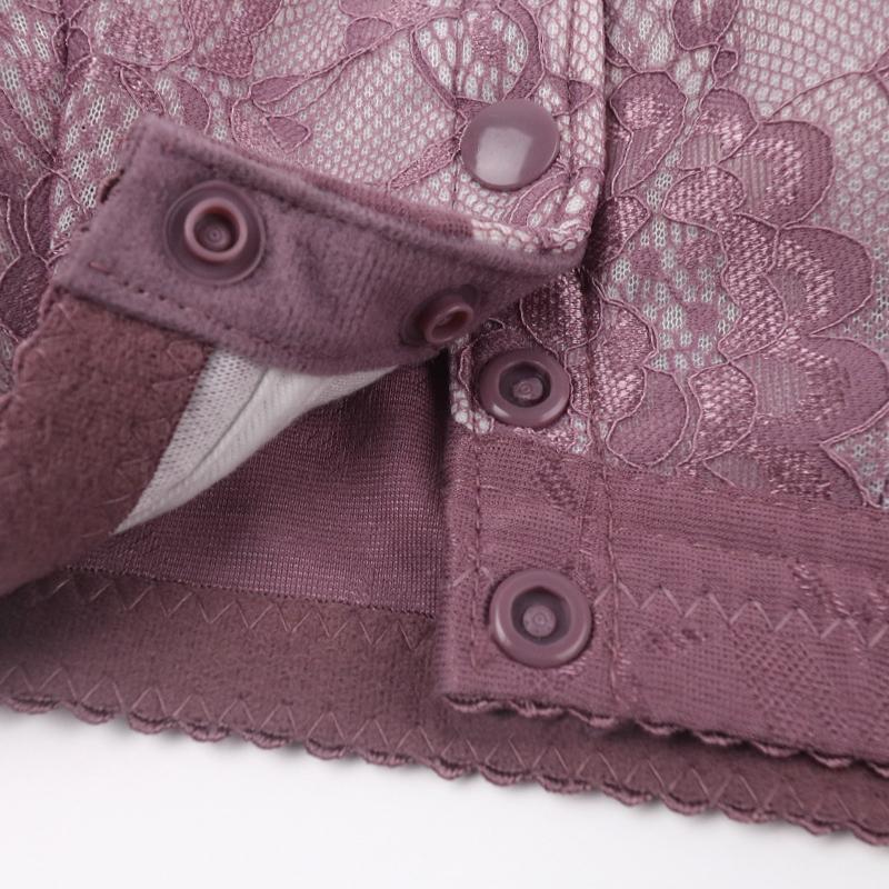 Бюстгальтер с кружевными чашками и пуговицами спереди, нижнее белье для женщин среднего и пожилого возраста, большие размеры, без стального кольца, широкий бретелька, бюстгальтер в стиле жилета