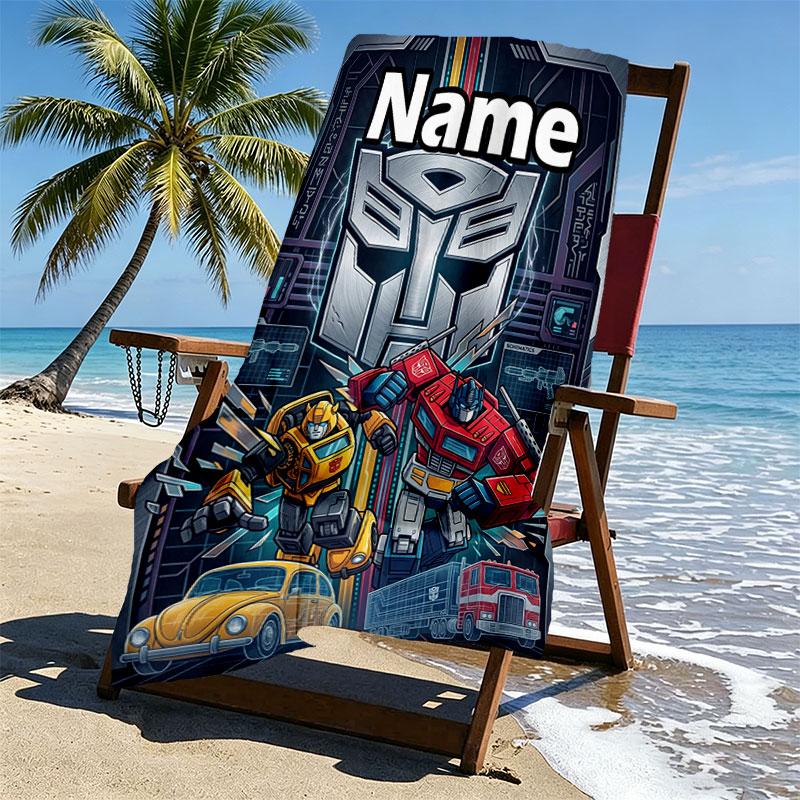 Custom Name Personalized Transformers Print Beach Towel, for Trip Camping Beach Party Home Decor, Birthday Gift for Family & Friends