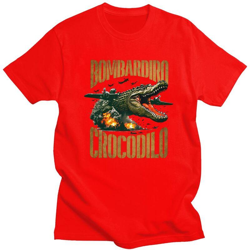 Italian Brainrot Bombardiro Crocodilo Meme TShirt Pure Cotton Tee Tops Summer O Neck Tshirts Casual Short Sleeve Clothes