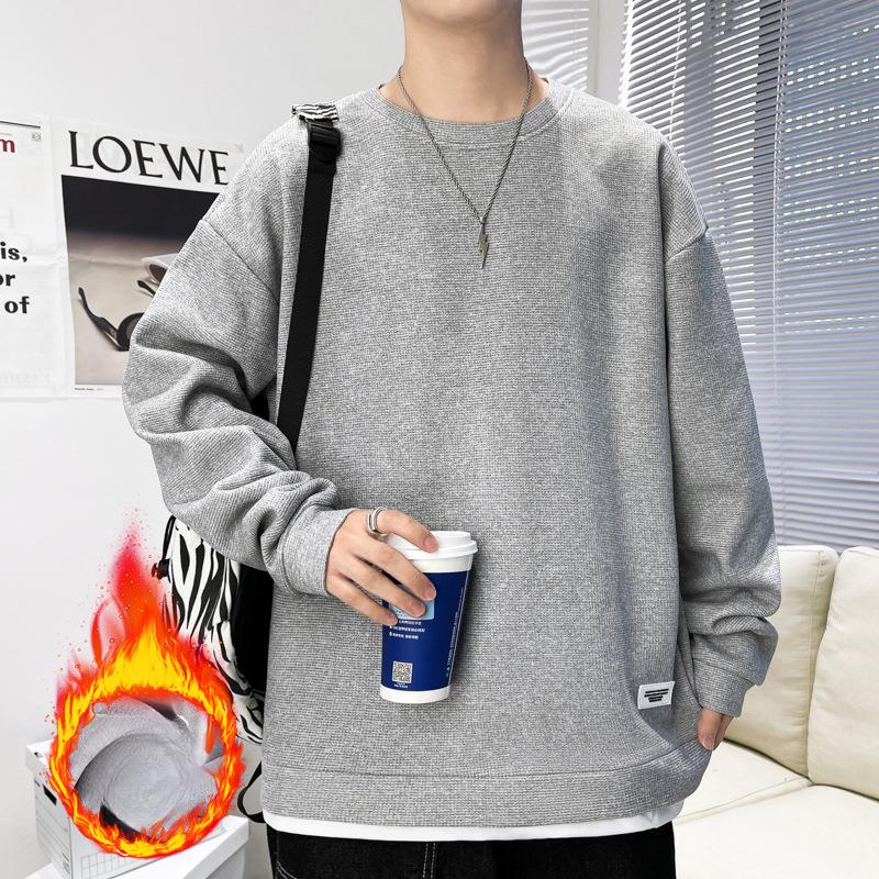 Толстовка с круглым вырезом мужская весна и осень модная однотонная корейская свободная повседневная куртка с длинными рукавами пуловер универсальная мужская одежда