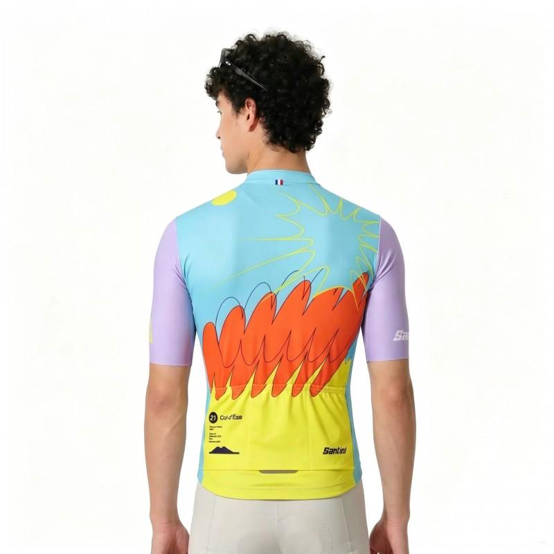 Quick-Dry Color-Block Graffiti Cycling Jersey Short Sleeve Mens Breathable Tight Fit Road Mountain Bike Sport Shirt