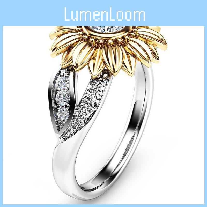 Изысканное кольцо в виде подсолнуха с цветным цирконом с золотым покрытием для женщин, элегантное украшение