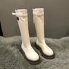 Модные новинки 2024 года, зимние женские сапоги длиной до колена, с застежкой-молнией сзади, на квадратном каблуке, с круглым носком, на платформе, для женщин Botines De Mujer