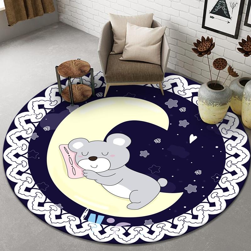 Cute Animal Print Pattern Round Floor Mat Home Bedroom Living Room Decorative Floor Mat Doormat