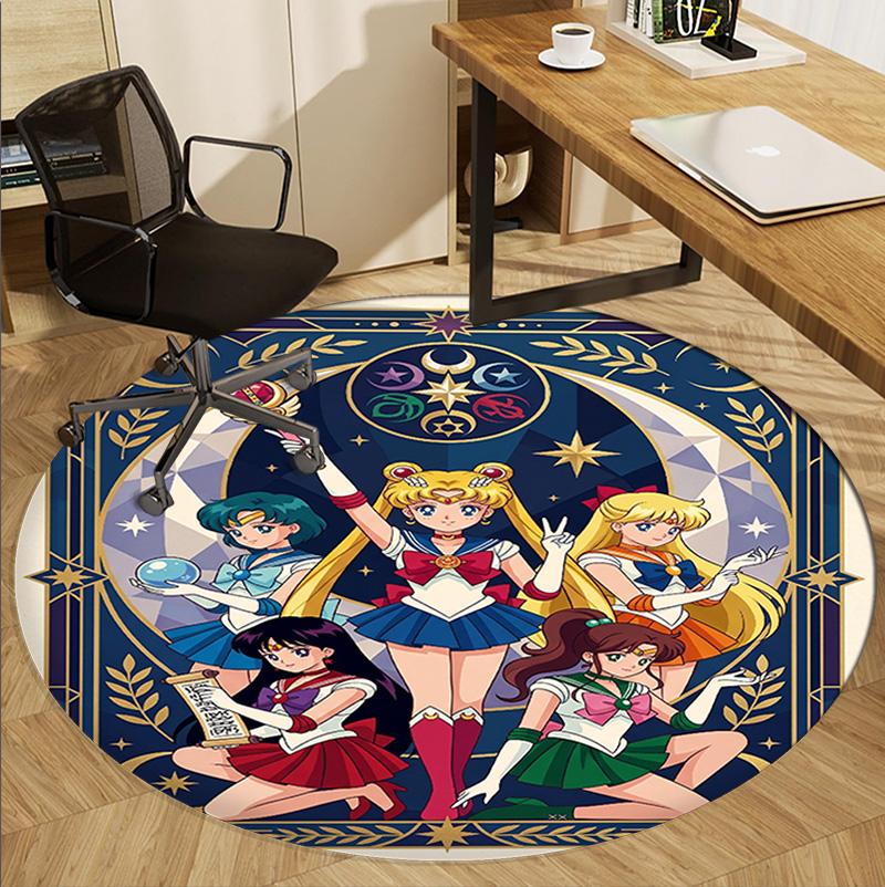 Sailor Moon Pattern Round Rug, Indoor/Outdoor Mat, for Picnic, Gameroom, Bedroom, Office, Living Room, Home Decor Carpet, Birthday Gift