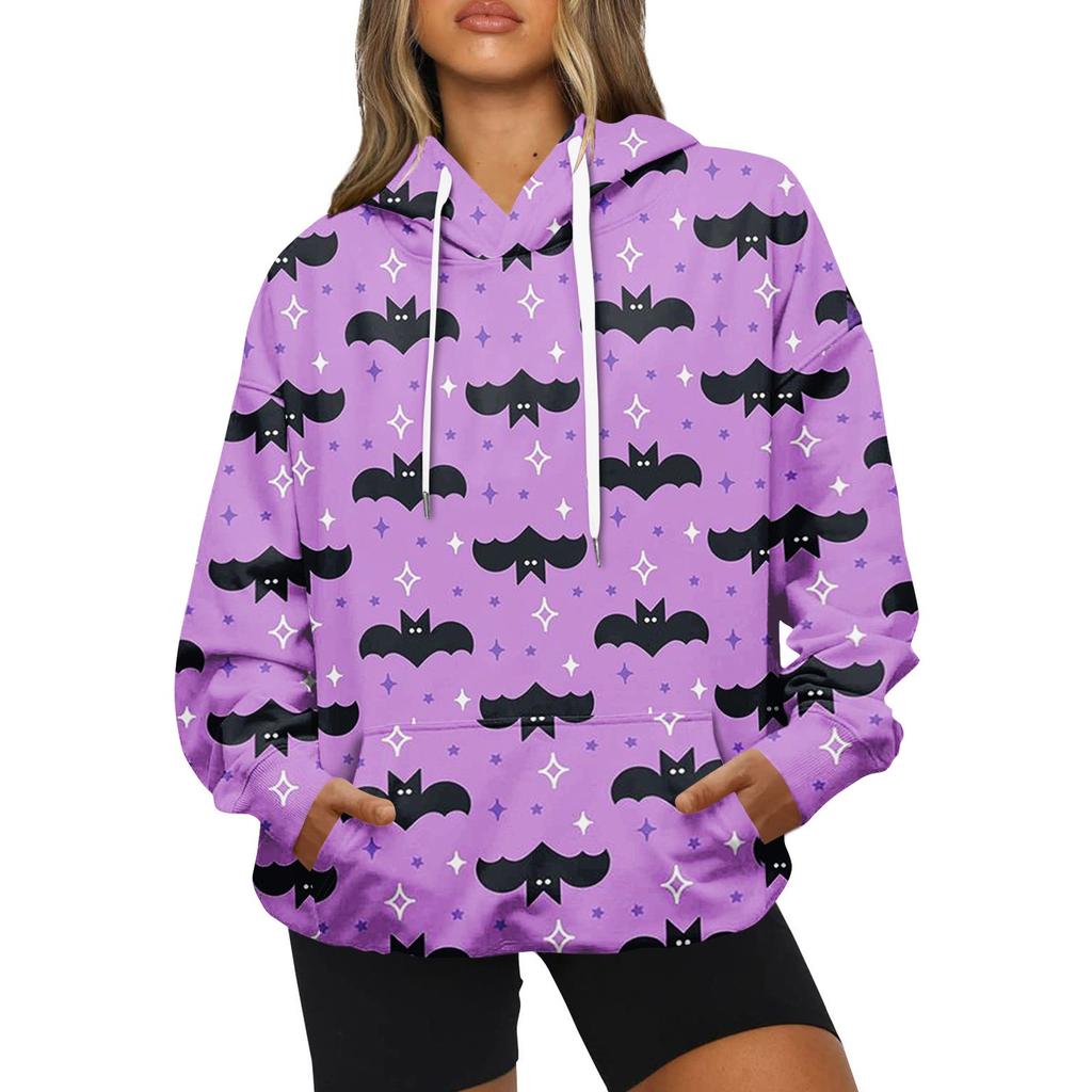 Женская модная повседневная толстовка с капюшоном и принтом на Хэллоуин с длинными рукавами