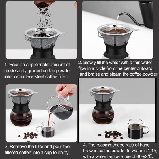 Coffee Filter Easy To Clean Stainless Steel Coffee Cone Filter Reusable Fine Mesh Strainer for Home Kitchen