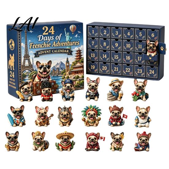 French Bulldog Advent Calendar Calendar 24-Day Christmas Countdown Acrylic Ornament Collectible Frenchie Puppy Figurines Figurine Hanging Decor for