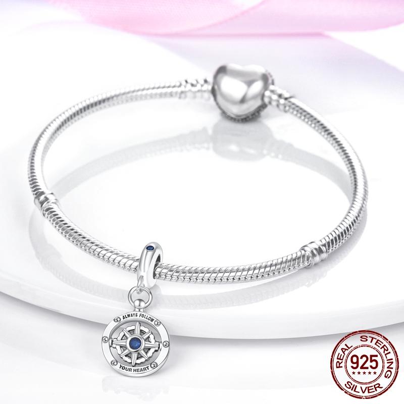 Горячая подвеска в виде сердца в виде компаса, подвеска в виде бусины, серебряная подвеска 925 пробы, оригинальный браслет MULA, сделай сам для изготовления ювелирных изделий