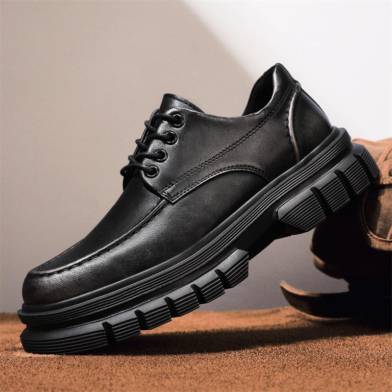 Thick Bottom Men Business Casual Leather Shoe Non Slip Platform Oxfords Shoes Lace-up Formal Dress Footwear Man Walking Sneakers