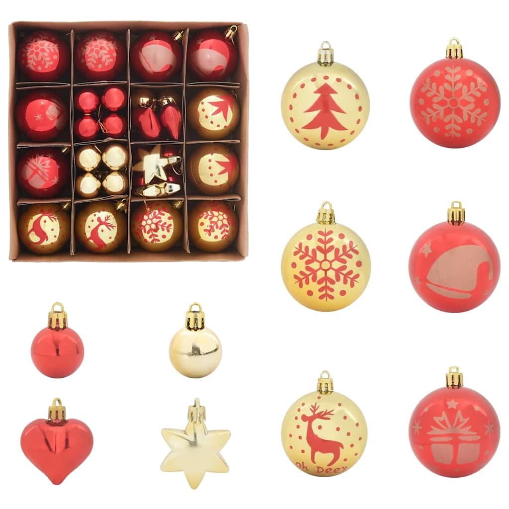 Christmas Ornament Set 40 pcs Gold and Red Plastic