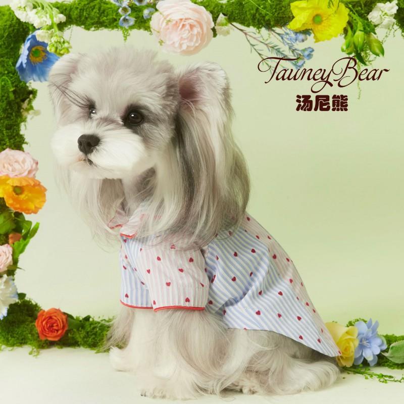 Pet Dog T-Shirt Two-Legged Shirt Schnauzer Teddy Bichon With Heart Polka Dot Red Blue Stripe Contrast Design