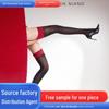 Red & Black Contrast Suspender Stockings - Sexy Over-the-Knee, Open Crotch, Plus Size