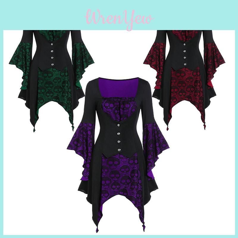 Women's Gothic Skull Pattern Medieval Renaissance Dress For Cosplay And Costume Parties