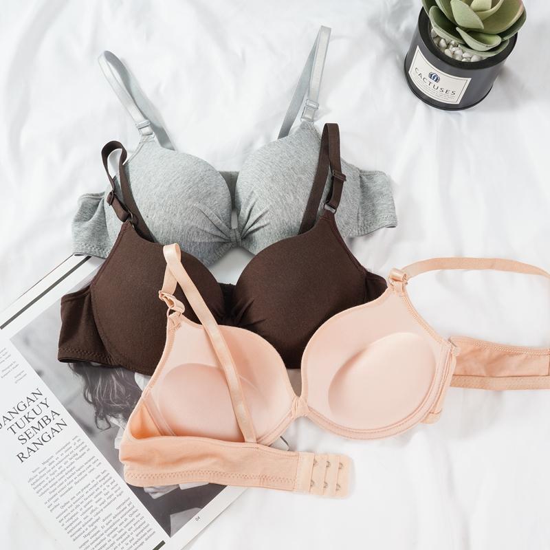 Sexy Women's Cotton Push Up Gathered Bra Deep V Underwire Ladies Brassiere Lingerie Solid Bras Backless Intimate Underwear Bras