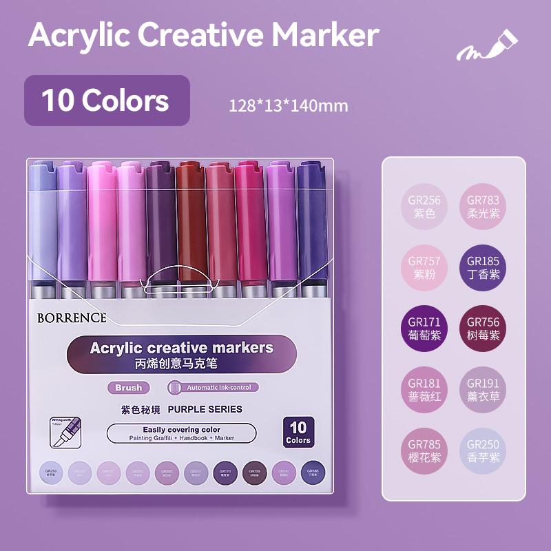 Acrylic Paint Markers 10 Pcs Brush Tip Acrylic Paint Pens Set 12 Professional Color Series for Rock Painting DIY & Art Supplies