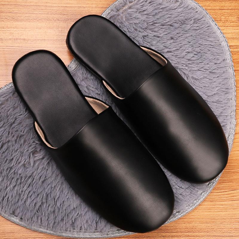 House Shoes Couple Indoor Slippers Summer High Quality Casual PU Leather Flats Shoes Women Home Shoes Men Slippers