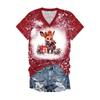 Летний топ с V-образным вырезом и 3D-принтом на рождественскую тематику, модная повседневная женская футболка с коротким рукавом