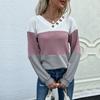 Топы Рубашки Одежда Модный и Повседневный Темперамент Весна и Осень Женский Низ Длинный Рукав Пуловер Цветоблокинг V-образный вырез Вязаный Свитер