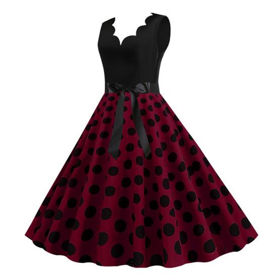 Женское вечернее платье трапециевидной формы без рукавов в стиле ретро в стиле пэчворк с принтом в горошек