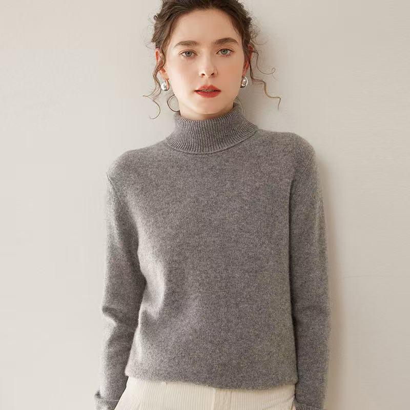 Women's High-Neck Cashmere Sweater: Autumn/Winter Thickened Solid Color Lapel Wool Pullover, Loose Fit Base Layer