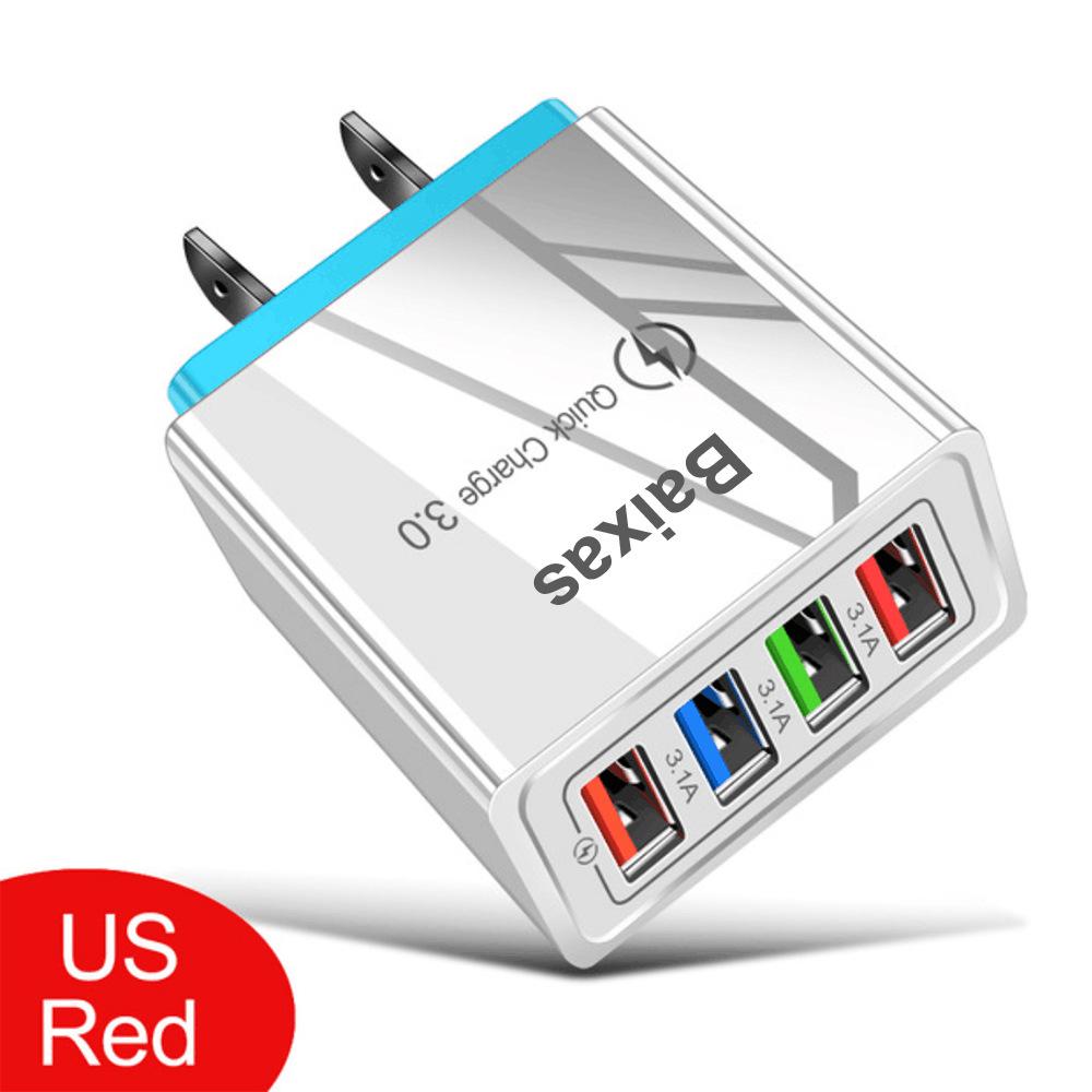 4-портовое USB-зарядное устройство для мобильных телефонов и планшетов, дорожное, стандарт США и ЕС, 3А