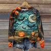 Ladies Fashion Casual Long Sleeve Halloween Printed Round Neck Hoodie Top