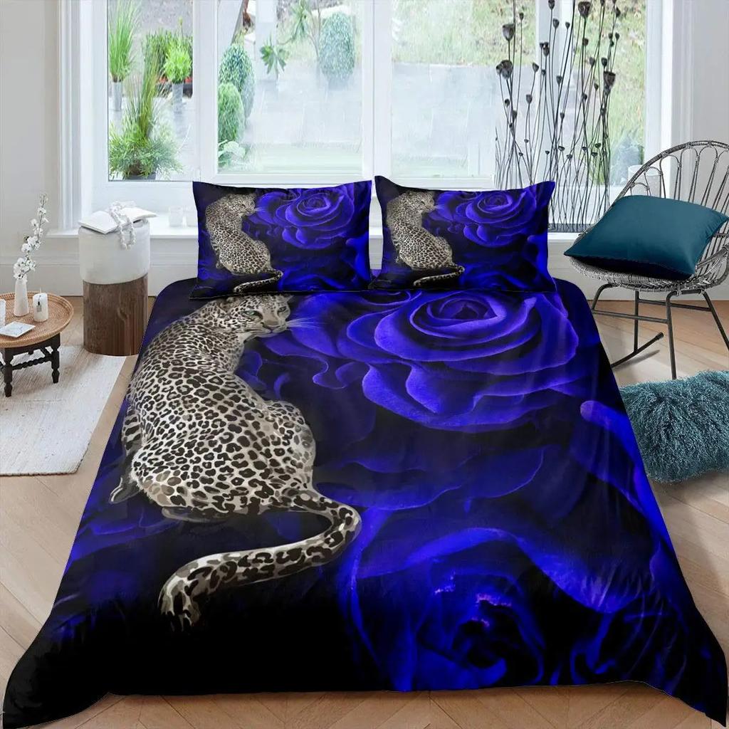 Blue Rose Duvet Cover Set King Size 3D Printed Blossom Flowers Bedding Set Valentine'S Day Botanical Polyester Comforter Cover